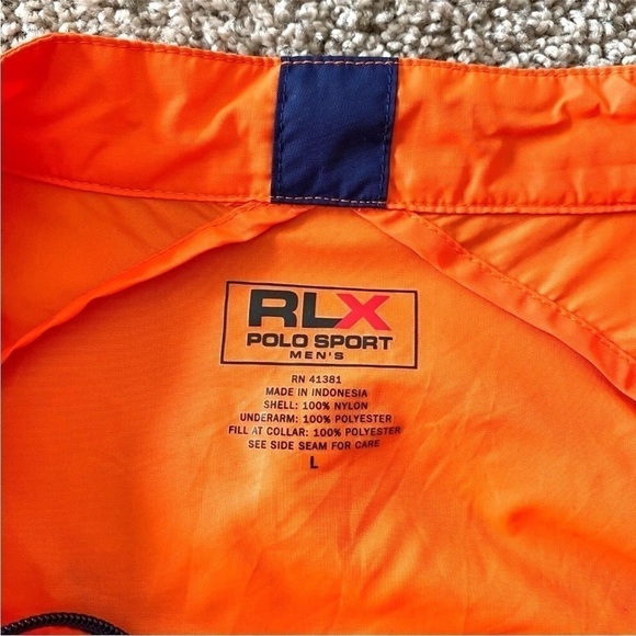 Rlx Polo Sport Men's L Orange Full Zip Windbreaker Nylon Jacket Armpit Vent - Picture 9 of 11